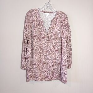 J. Jill Pure Jill Paisley Print Women's 3/4 Sleeve Pink Tunic Top Size L